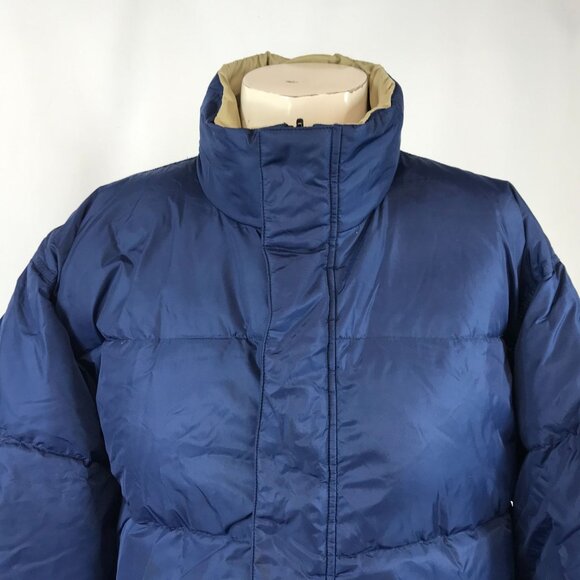 FILA SPORT ~ MENS XL ~ LARGE DOWN PUFFER JACKET COAT REVERSIBLE TAN BLUE - Picture 2 of 9